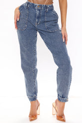 Never Looking Back Denim Joggers - Medium Blue Wash Ins Street